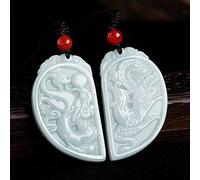 YIHANSS Necklaces Feng Shui Wealth Jade Pendant Necklace Natural Ice Jadeite Dragon and Phoenix Pendant Necklace Healing Stone Amulet Attracting Wealth Talisman for Prosperity Money Good Luck