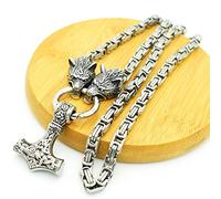 YIHANSS Necklaces Jewelry for Men Hammer,Stainless Steel Wolf King Camen's Amulet Accessories/Black/70Cm (Color : Silver, Size : 60Cm)