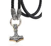 YIHANSS necklaces Men's Odin Thor's Hammer Mjolnir Pendant Viking Dragon Wolf Head Braided Leather Chain Necklace,Vintage Punk Stainless Steel Nordic Scandinavian Amulet Jewelry