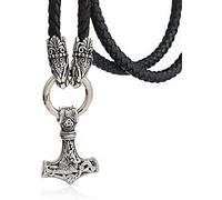 YIHANSS necklaces Men's Odin Thor's Hammer Mjolnir Pendant Viking Dragon Wolf Head Braided Leather Chain Necklace,Vintage Punk Stainless Steel Nordic Scandinavian Amulet Jewelry