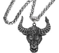 YIHANSS Necklaces Men's Viking Satan Goat Horn Skull Stainless Steel Pendant Necklace,Rock Punk Vintage Silver Necklace with Keel Chain,Nordic Animal Charms Pagan Jewelry Gift - -