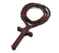 YIHANSS Necklaces Personality, Catholic Cross Wooden Beads Rosary Religious Jesus Carved Jewelry Chain Black (Color : Brown)