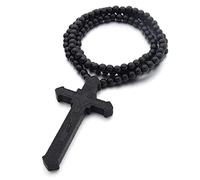 YIHANSS Necklaces Personality, Catholic Cross Wooden Beads Rosary Religious Jesus Carved Jewelry Chain Black (Color : Nero)