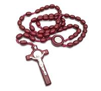 YIHANSS Necklaces Personality, Jesus Wooden Beads 8mm Rosary Bead Cross Pendant Woven Rope Chain Jewelry Accessories (Color : Wine Red)