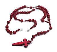 YIHANSS Necklaces Personality, Jesus Wooden Prayer Beads 6mm Rosary Cross Pendant Woven Rope Chain Jewelry Accessories