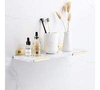 YIHANSS Nordic Floating Shower Caddy Rack - Light Brass Brushed Bathroom Shelf with Marble Wall Mount for Shampoo & Cosmetics Organizer, Includes Towel Shelf - 40cm Green Rod