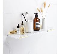 YIHANSS Nordic Floating Shower Caddy Rack - Light Brass Brushed Bathroom Shelf with Marble Wall Mount for Shampoo & Cosmetics Organizer, Includes Towel Shelf - 40cm Green Rod
