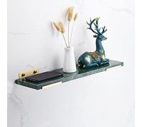 YIHANSS Nordic Floating Shower Caddy Rack - Light Brass Brushed Bathroom Shelf with Marble Wall Mount for Shampoo & Cosmetics Organizer, Includes Towel Shelf - 40cm Green Rod