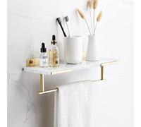 YIHANSS Nordic Floating Shower Caddy Shelf Rack - Brushed Brass & Marble Wall-Mounted Organizer for Shampoo, Cosmetics & Towels - Stylish 40cm Bathroom Storage Solution