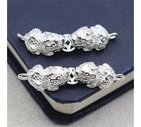 YIHANSS Sterling Silver Charms for Jewelry Making S925 Silver Double Pixiu Ancient Coin Charms Meditation Ornament for Bracelet Necklace Making and Crafting Attract Wealth 1PCS Cinnabar