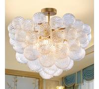 YIHANTLZ Bubble Chandeliers,Hand Blown Murano Bubble Flush Mount Ceiling Lights with LED Bulbs, Energy-Saving Chandelier Ceiling Light for Living Room Bedroom Hallway Home Studio (Gold-2, 60*60*45)