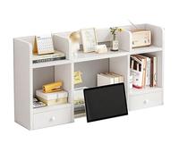 YIHANWUU Wooden Desktop Bookshelf 3 Tier Storage Hutch with 5 Shelves for Computer Desk Office Home Dorm Organization/White/120Cm/47.2In L