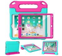 YIHE Kids Case for iPad 9.7 inch with Screen Protector, Shockproof Handle Convertible Stand Case for iPad 9.7 6th/5th Generation 2018/2017, iPad Air 2/1& iPad Pro 9.7, Cyan&Pink
