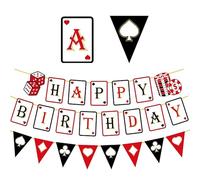 YIHECWY 2PCS Casino Happy Birthday Banner Birthday Banner Poker Decorations for Party Funny DIY Poker Theme Selfie Props Casino Photo Booth Props for Las Vegas Poker Birthday Party Decoration