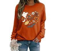 Yihelian Halloween Sweatshirts for Women Ghost Pumpkin Bat Graphic Printing Top Ladies Long Sleeve Crew Neck Sweater Jumper Shirts
