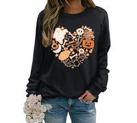 Yihelian Halloween Sweatshirts for Women Ghost Pumpkin Bat Graphic Printing Top Ladies Long Sleeve Crew Neck Sweater Jumper Shirts Black