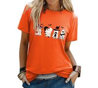 Yihelian Halloween Tshirts Women UK Ghost Cat Graphic Printing Top Short Sleeve CEW NCK Shirt