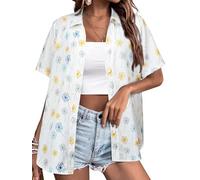 Yihelian Hawaiian Shirts for Women Summer Short Sleeve Top Floral Tropic Printing V Neck Button Down T Shirts Blouses A-Blue