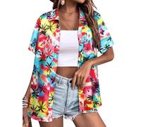 Yihelian Hawaiian Shirts for Women Summer Short Sleeve Top Floral Tropic Printing V Neck Button Down T Shirts Blouses Multicolor