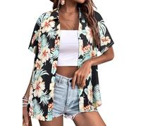 Yihelian Hawaiian Shirts for Women Summer Short Sleeve Top Floral Tropic Printing V Neck Button Down T Shirts Blouses