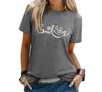 Yihelian Ladies T-Shirts Snowflake Snowman Smile Face Printing Top Women Short Sleeve Crew Neck Graphic Printed Tee Shirts for Summer, Winter, Christmas, Halloween Dark Gray