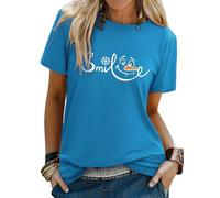 Yihelian Ladies T-Shirts Snowflake Snowman Smile Face Printing Top Women Short Sleeve Crew Neck Graphic Printed Tee Shirts for Summer, Winter, Christmas, Halloween