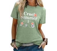 Yihelian Summer Top for Women UK Butterfly Flower Printing T-Shirts Casual Loose Blouse Short Sleeve Crew Neck Olive Green