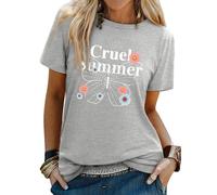 Yihelian Summer Top for Women UK Butterfly Flower Printing T-Shirts Casual Loose Blouse Short Sleeve Crew Neck Light Gray