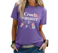 Yihelian Summer Top for Women UK Butterfly Flower Printing T-Shirts Casual Loose Blouse Short Sleeve Crew Neck