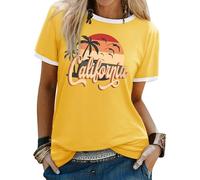 Yihelian Summer Tops for Women UK Short Sleeve Hawaii Letter Printing T-Shirts Ladies Crew Neck Graphic Blouse Loose Casual Tee Shirt