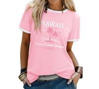Yihelian Summer Tops for Women UK Short Sleeve Hawaii Letter Printing T-Shirts Ladies Crew Neck Graphic Blouse Loose Casual Tee Shirt