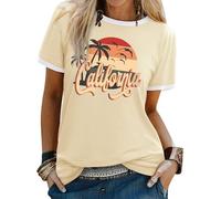 Yihelian Summer Tops for Women UK Short Sleeve Hawaii Letter Printing T-Shirts Ladies Crew Neck Graphic Blouse Loose Casual Tee Shirt