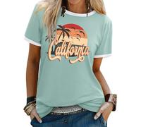 Yihelian Summer Tops for Women UK Short Sleeve Hawaii Letter Printing T-Shirts Ladies Crew Neck Graphic Blouse Loose Casual Tee Shirt