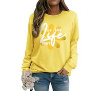 Yihelian Sweatshirts for Women Live Daily Life Letter Printing Top Long Sleeve Crew Neck Daisy Graphic Jumper Tunic Blouse Shirts