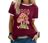 Yihelian T Shirts for Women Summer Short Sleeve Top Ladies Rainbow Print Crew Neck Shirts Fashion Baggy Cotton Blend Blouse