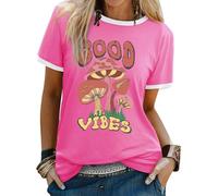 Yihelian T Shirts for Women Summer Short Sleeve Top Ladies Rainbow Print Crew Neck Shirts Fashion Baggy Cotton Blend Blouse