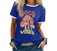 Yihelian T Shirts for Women Summer Short Sleeve Top Ladies Rainbow Print Crew Neck Shirts Fashion Baggy Cotton Blend Blouse