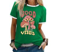 Yihelian T Shirts for Women Summer Short Sleeve Top Ladies Rainbow Print Crew Neck Shirts Fashion Baggy Cotton Blend Blouse