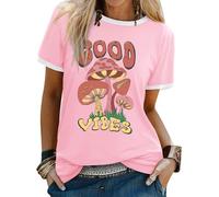 Yihelian T Shirts for Women Summer Short Sleeve Top Ladies Rainbow Print Crew Neck Shirts Fashion Baggy Cotton Blend Blouse