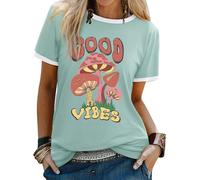 Yihelian T Shirts for Women Summer Short Sleeve Top Ladies Rainbow Print Crew Neck Shirts Fashion Baggy Cotton Blend Blouse