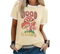 Yihelian T Shirts for Women Summer Short Sleeve Top Ladies Rainbow Print Crew Neck Shirts Fashion Baggy Cotton Blend Blouse