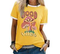 Yihelian T Shirts for Women Summer Short Sleeve Top Ladies Rainbow Print Crew Neck Shirts Fashion Baggy Cotton Blend Blouse