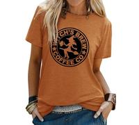 Yihelian T-Shirts Women Halloween Witch Brew Graphic Printing Top Ladies Short Sleeve Round Neck Blouse