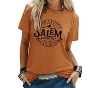 Yihelian T-Shirts Women Halloween Witch Brew Graphic Printing Top Ladies Short Sleeve Round Neck Blouse