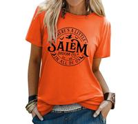 Yihelian T-Shirts Women Halloween Witch Brew Graphic Printing Top Ladies Short Sleeve Round Neck Blouse