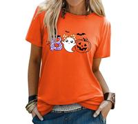 Yihelian Women Halloween T-Shirts Cute Ghost Pumpkin Bat Spider Tee Shirts Short Sleeve Crew Neck Casual Summer Tops