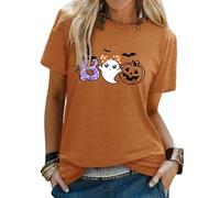 Yihelian Women Halloween T-Shirts Cute Ghost Pumpkin Bat Spider Tee Shirts Short Sleeve Crew Neck Casual Summer Tops