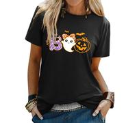 Yihelian Women Halloween T-Shirts Cute Ghost Pumpkin Bat Spider Tee Shirts Short Sleeve Crew Neck Casual Summer Tops B-Black