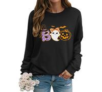 Yihelian Womens Halloween Sweatshirt Cute Ghost Pumpkin Crew Neck Jumper | Cozy Long Sleeve Pullover Top for Autumn Spooky Graphic Print Clothing Ideal for Themed Parties, Holidays and Casual Wear