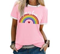 Yihelian Womens Pride Printing Tops Rainbow Round Neck Short Sleeve T-Shirts Ladies Casual Baggy Blouse